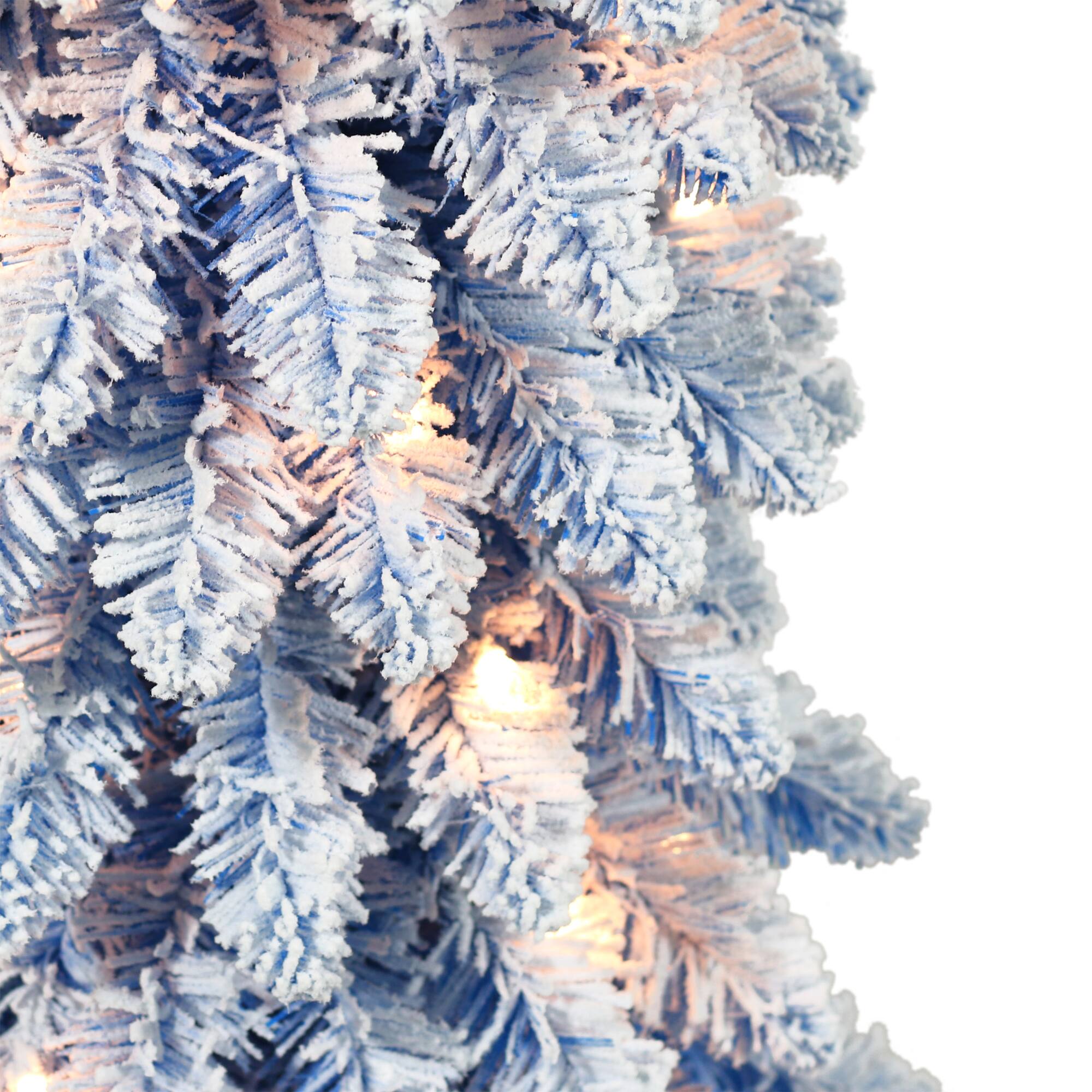 6ft. Pre-Lit Flocked Blue Artificial Alpine Pencil Christmas Tree, Clear Lights
